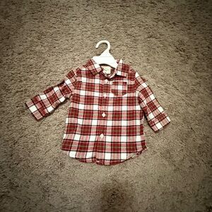 First Impressions Red and White Plaid Button Down Shirt